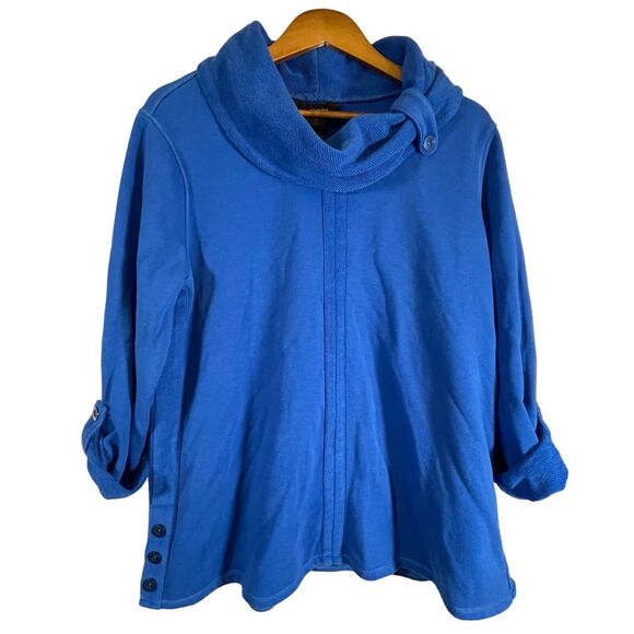 Ali Miles Tops - Ali Miles Lagenlook SIZE XL Royal Blue Cowl Neck Womens Shirt Top Tunic Buttons